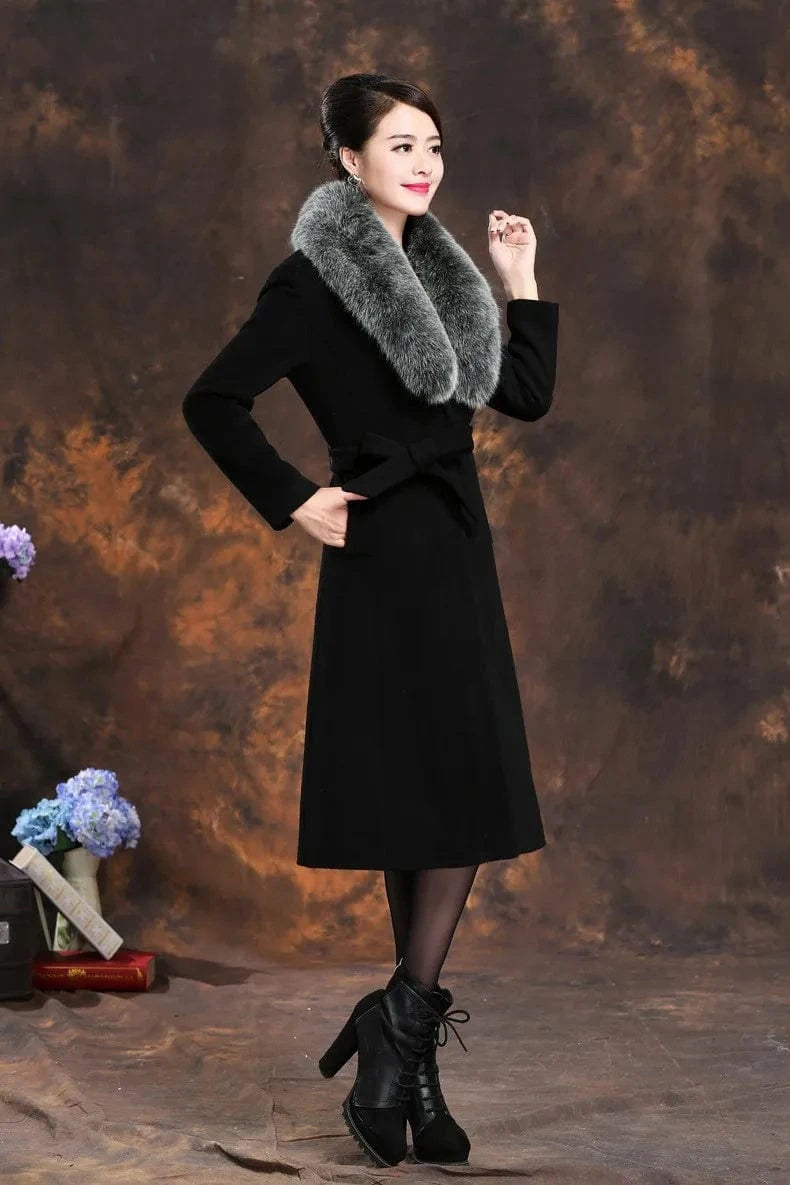 Liu Ming New Winter Women Casual Faux Fur Collar Wool Jackets Plus Size Coat