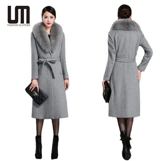 Liu Ming New Winter Women Casual Faux Fur Collar Wool Jackets Plus Size Coat