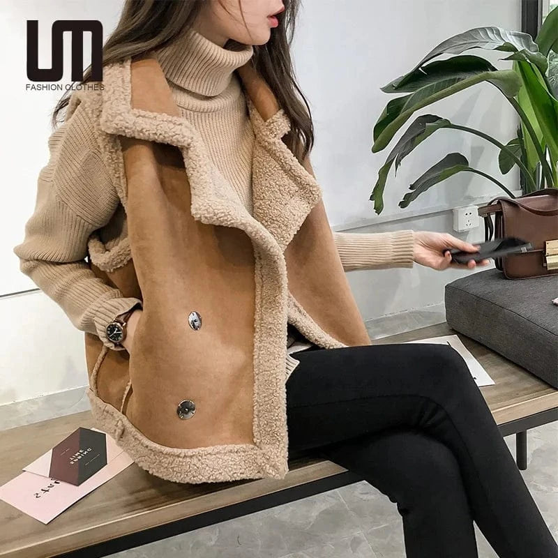 Liu Ming Popular Product 2024 Korean Fashion Women Winter Sleeveless Faux Lamb Wool Vest Tops Outerwear Jackets Coats