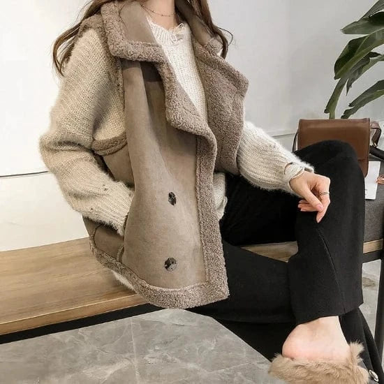 Liu Ming Popular Product 2024 Korean Fashion Women Winter Sleeveless Faux Lamb Wool Vest Tops Outerwear Jackets Coats