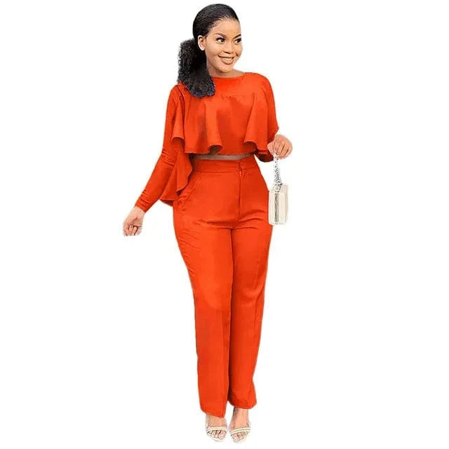 Liu Ming Popular Women Casual Custom Printed Long Sleeve O Neck Two Piece Tops Wide Leg Long Pants Set