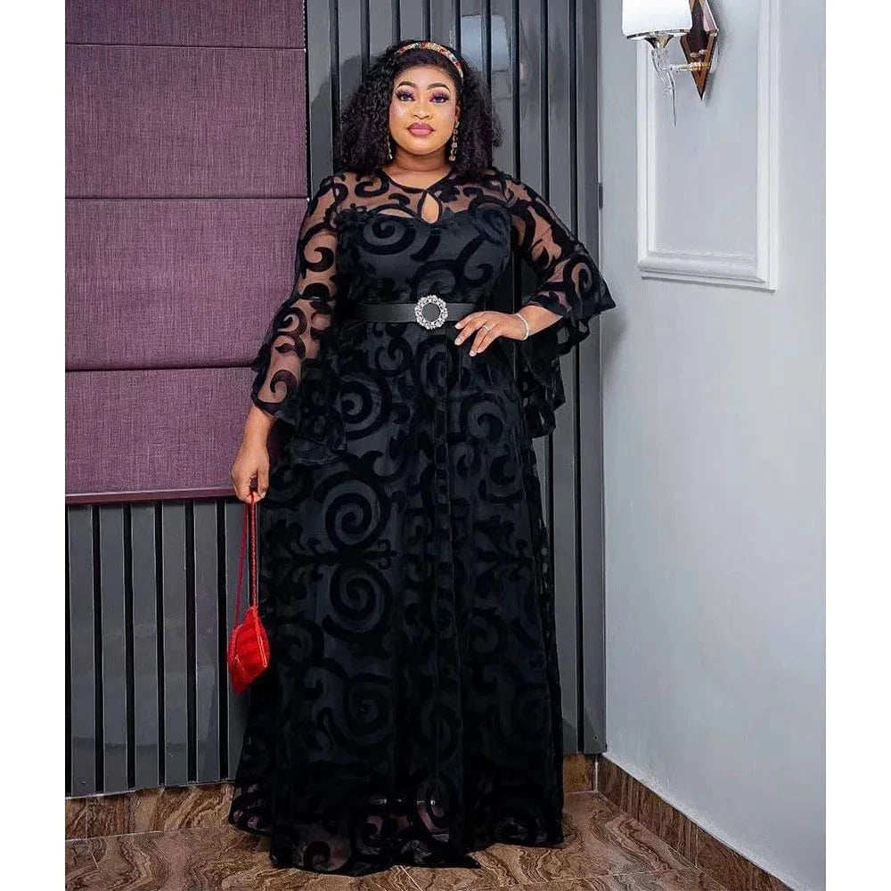 Liu Ming Spring Fashion 2024 New Arrivals Women Elegant Robe Traditional Party Ruffle Sleeve Print African Maxi Dresses