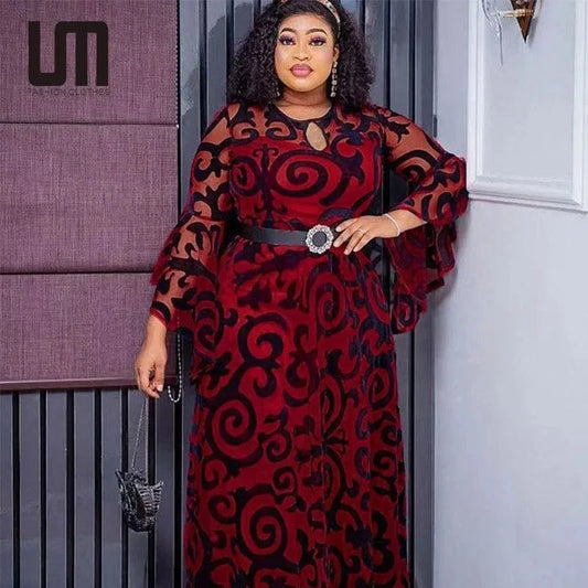 Liu Ming Spring Fashion 2024 New Arrivals Women Elegant Robe Traditional Party Ruffle Sleeve Print African Maxi Dresses