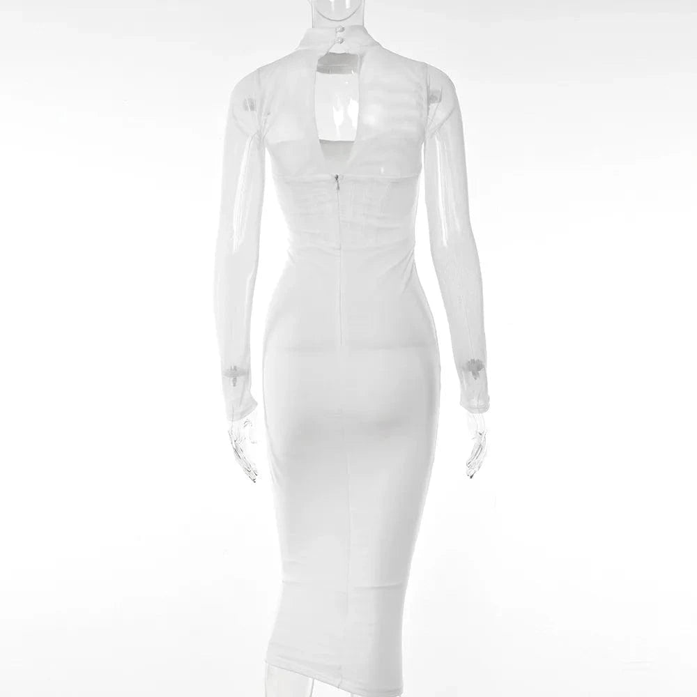 Liu Ming Summer Y2k Women Long Sleeve Corset Sexy Party Elegant Club Midi Dress