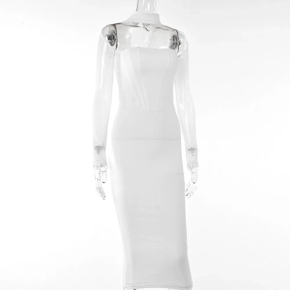 Liu Ming Summer Y2k Women Long Sleeve Corset Sexy Party Elegant Club Midi Dress
