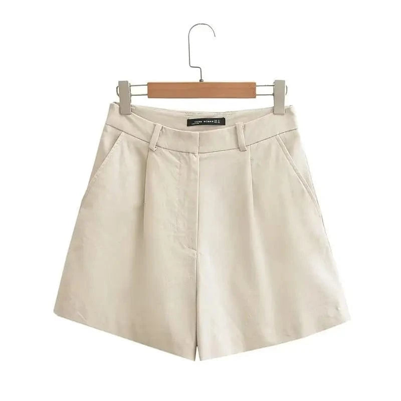 Liu Ming Wholesale 2024 New Arrivals Summer Woman Solid V Neck Sleeveless Single Breasted Vests High Waist Shorts Pants Set