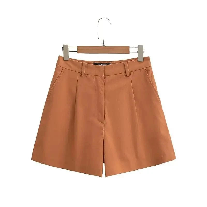 Liu Ming Wholesale 2024 New Arrivals Summer Woman Solid V Neck Sleeveless Single Breasted Vests High Waist Shorts Pants Set