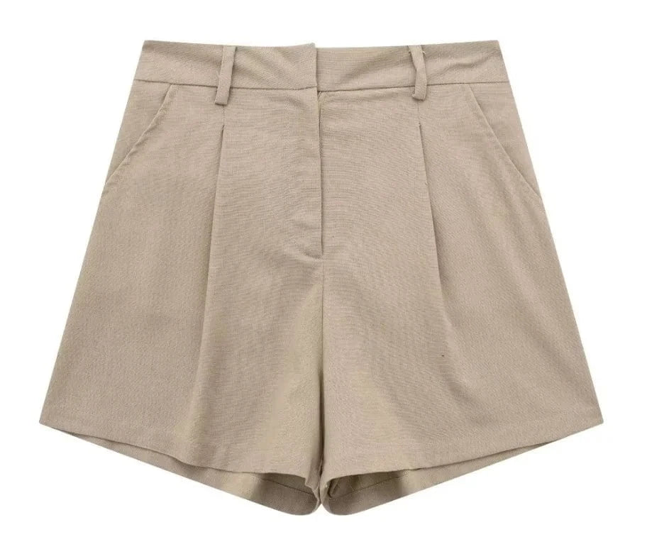 Liu Ming Wholesale 2024 New Arrivals Summer Woman Solid V Neck Sleeveless Single Breasted Vests High Waist Shorts Pants Set