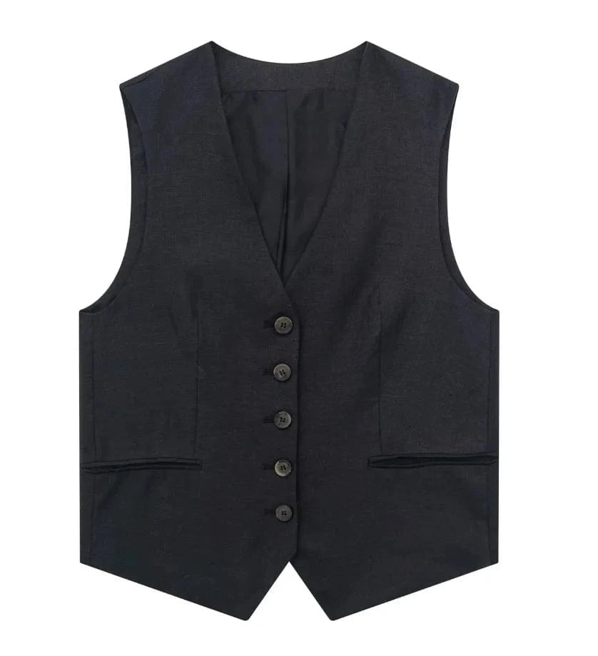 Liu Ming Wholesale 2024 New Arrivals Summer Woman Solid V Neck Sleeveless Single Breasted Vests High Waist Shorts Pants Set