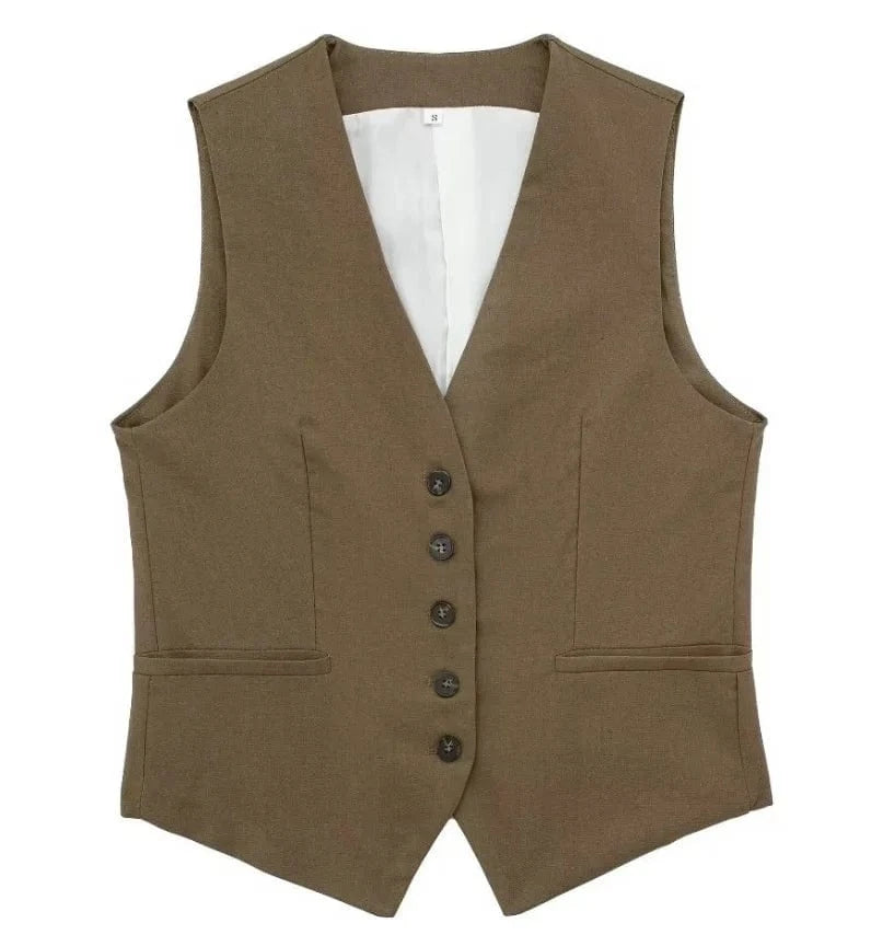 Liu Ming Wholesale 2024 New Arrivals Summer Woman Solid V Neck Sleeveless Single Breasted Vests High Waist Shorts Pants Set