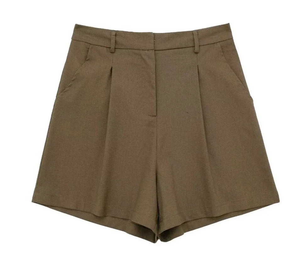 Liu Ming Wholesale 2024 New Arrivals Summer Woman Solid V Neck Sleeveless Single Breasted Vests High Waist Shorts Pants Set