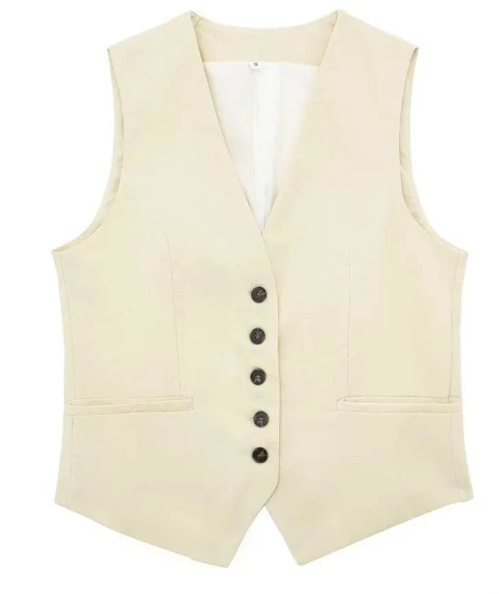 Liu Ming Wholesale 2024 New Arrivals Summer Woman Solid V Neck Sleeveless Single Breasted Vests High Waist Shorts Pants Set