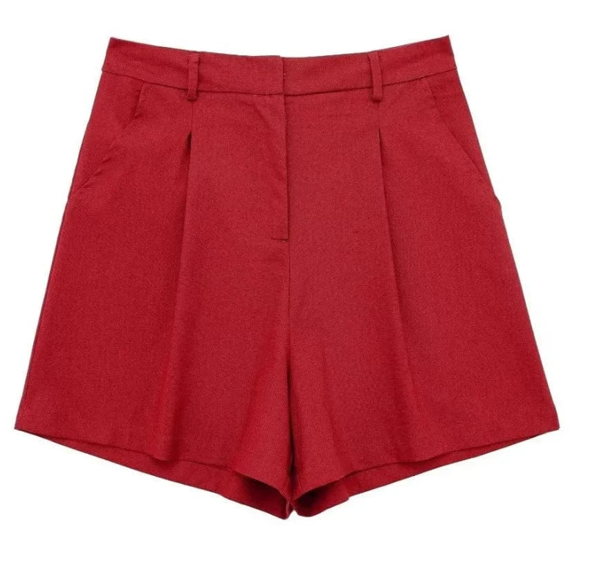 Liu Ming Wholesale 2024 New Arrivals Summer Woman Solid V Neck Sleeveless Single Breasted Vests High Waist Shorts Pants Set