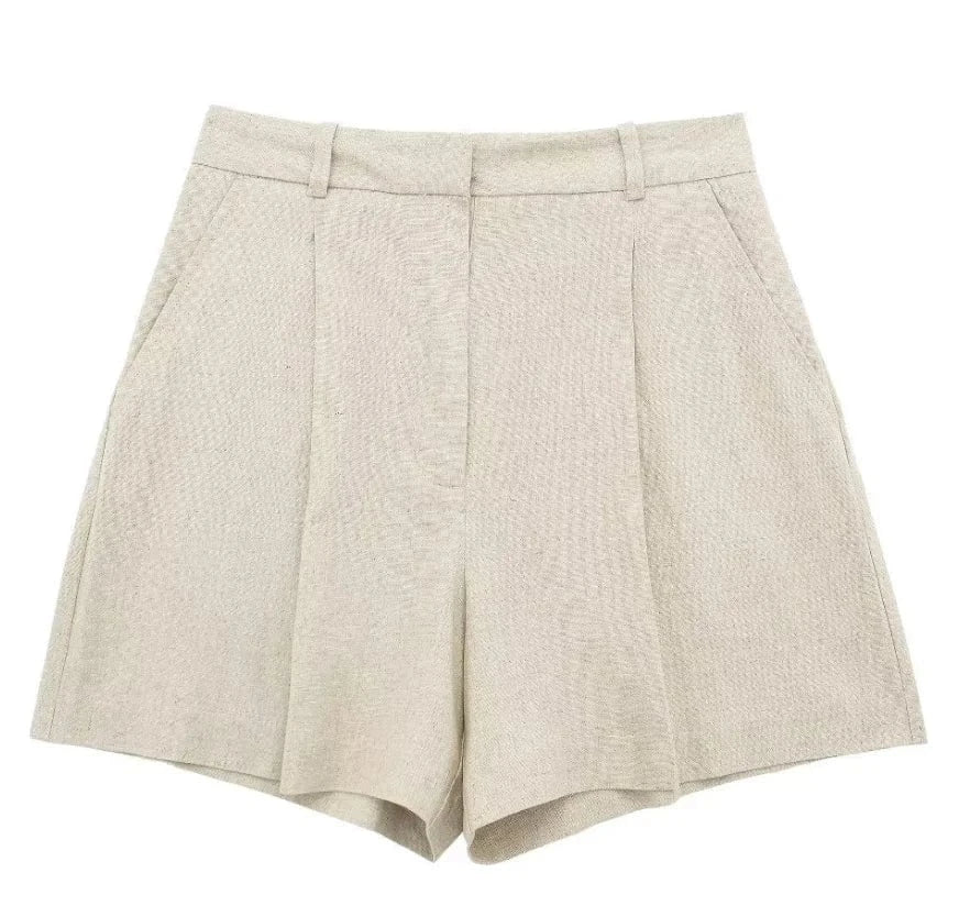 Liu Ming Wholesale 2024 New Arrivals Summer Woman Solid V Neck Sleeveless Single Breasted Vests High Waist Shorts Pants Set