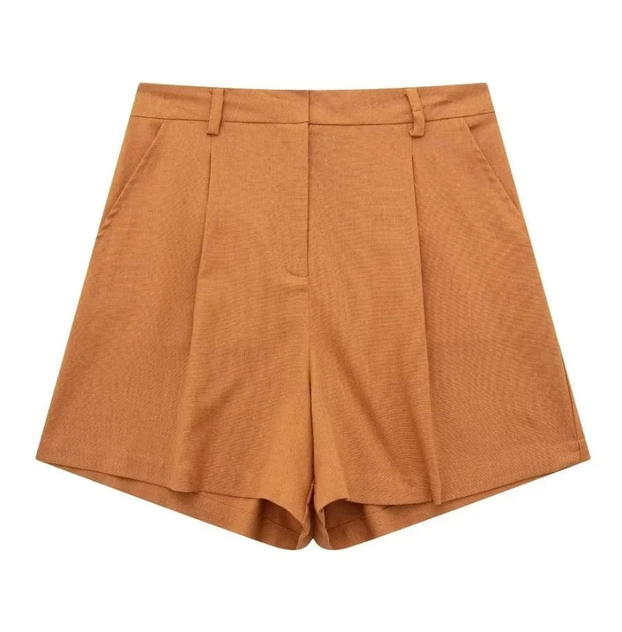 Liu Ming Wholesale 2024 New Arrivals Summer Woman Solid V Neck Sleeveless Single Breasted Vests High Waist Shorts Pants Set