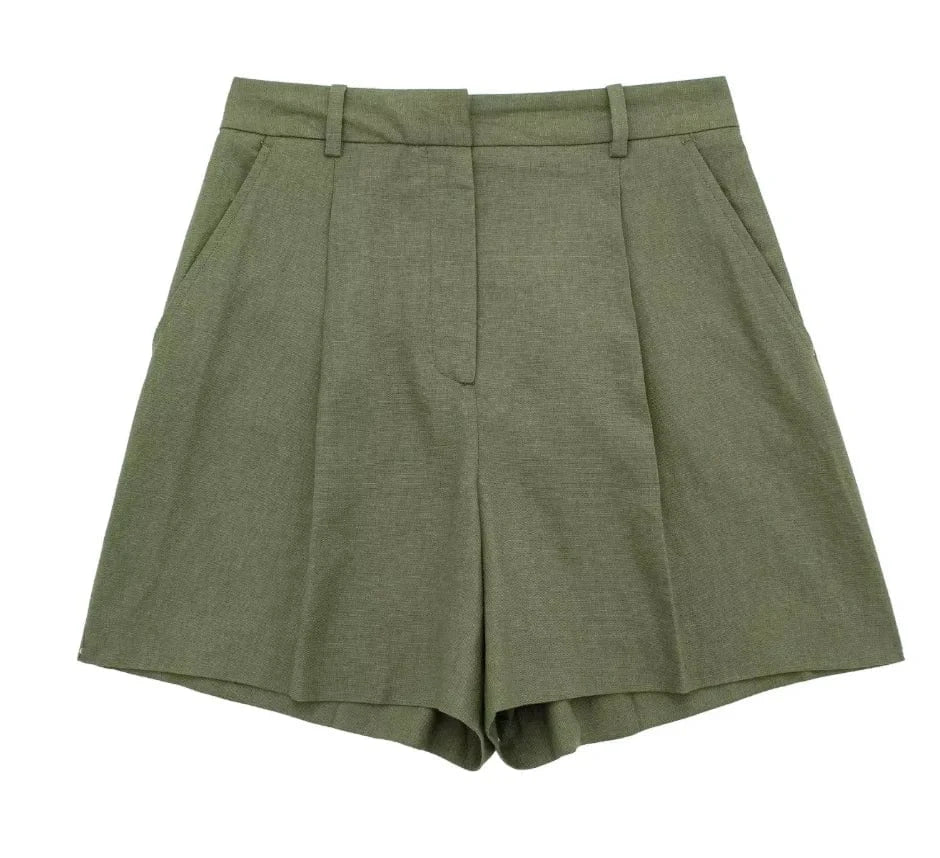 Liu Ming Wholesale 2024 New Arrivals Summer Woman Solid V Neck Sleeveless Single Breasted Vests High Waist Shorts Pants Set