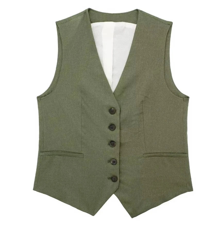 Liu Ming Wholesale 2024 New Arrivals Summer Woman Solid V Neck Sleeveless Single Breasted Vests High Waist Shorts Pants Set