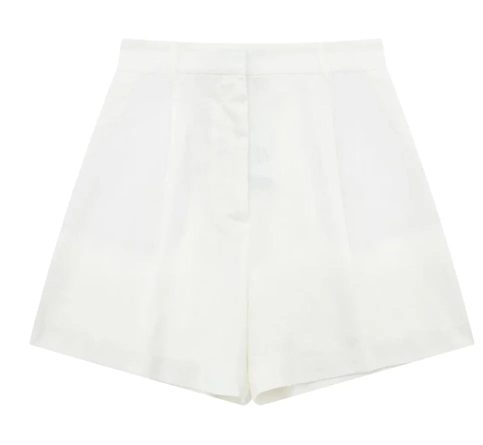 Liu Ming Wholesale 2024 New Arrivals Summer Woman Solid V Neck Sleeveless Single Breasted Vests High Waist Shorts Pants Set