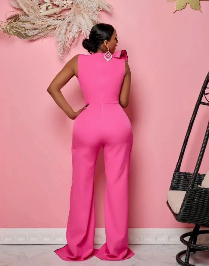 Liu Ming Wholesale 2024 New Design Women Elegant Sexy Hollow Out Sleeveless Loose Wide Leg Jumpsuit