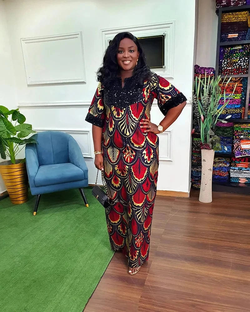 Liu Ming Wholesale African Fashion 2024 Women Clothes Traditional Flower Print Slit Caftan Abaya Robe Long Dress