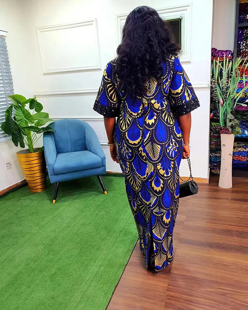 Liu Ming Wholesale African Fashion 2024 Women Clothes Traditional Flower Print Slit Caftan Abaya Robe Long Dress