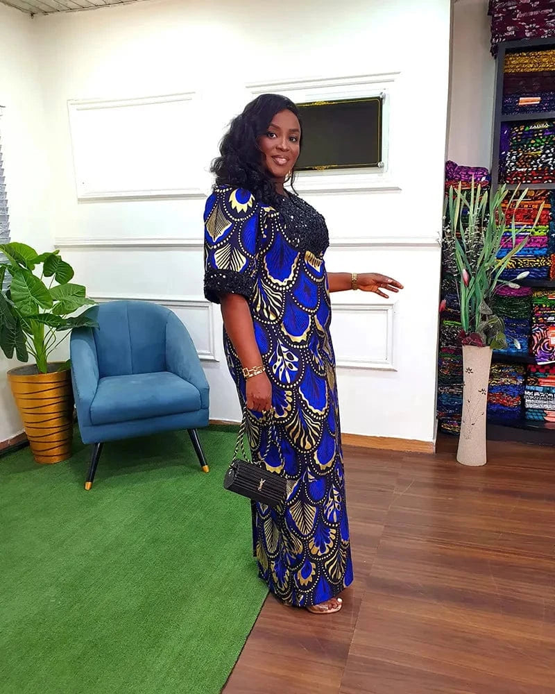 Liu Ming Wholesale African Fashion 2024 Women Clothes Traditional Flower Print Slit Caftan Abaya Robe Long Dress