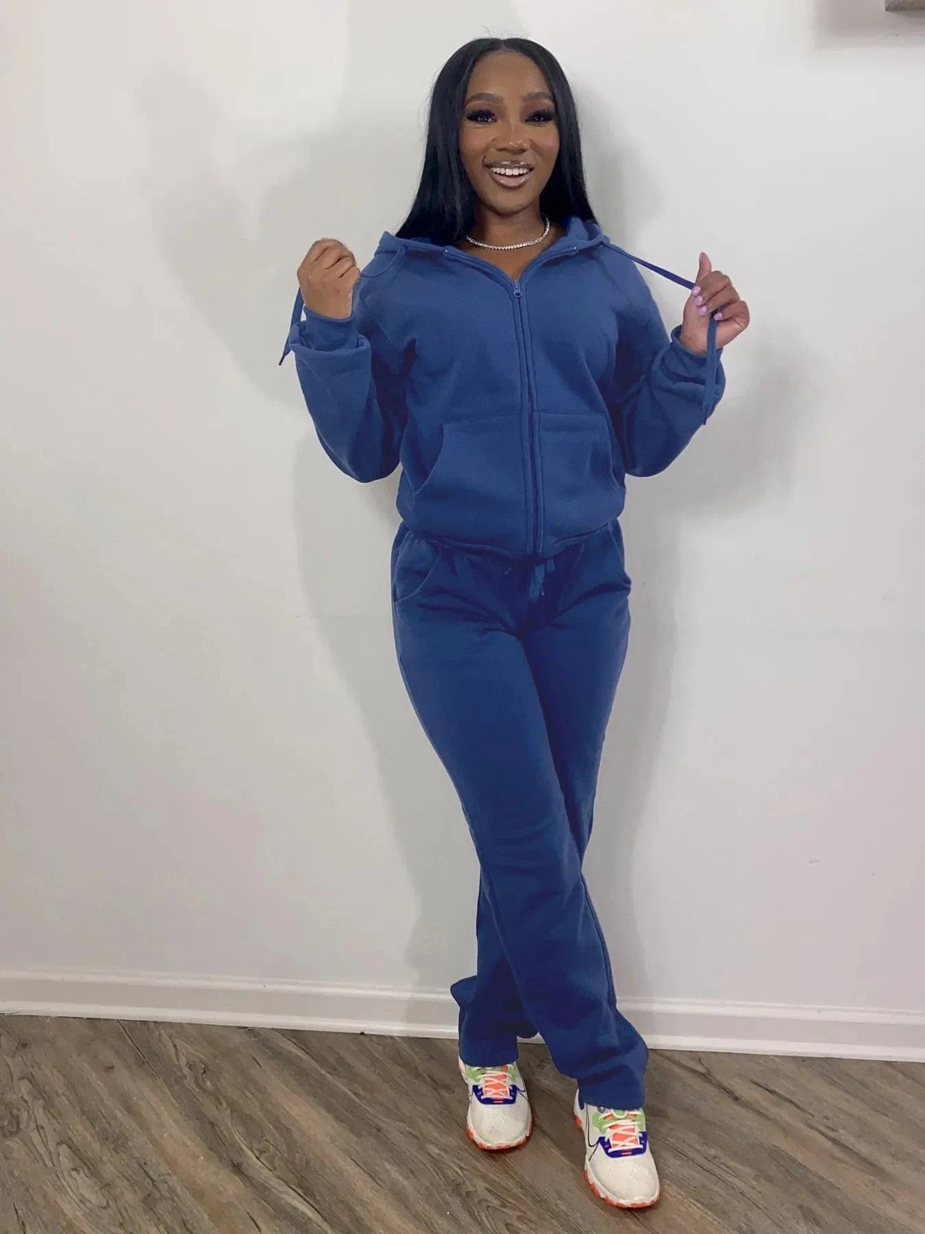 Liu Ming Wholesale Fashion 2024 Trending Women New Sports Suit Hooded Loose Zipper Two Piece Office Lady Slim Pants Set