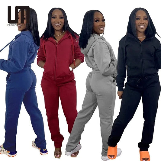 Liu Ming Wholesale Fashion 2024 Trending Women New Sports Suit Hooded Loose Zipper Two Piece Office Lady Slim Pants Set