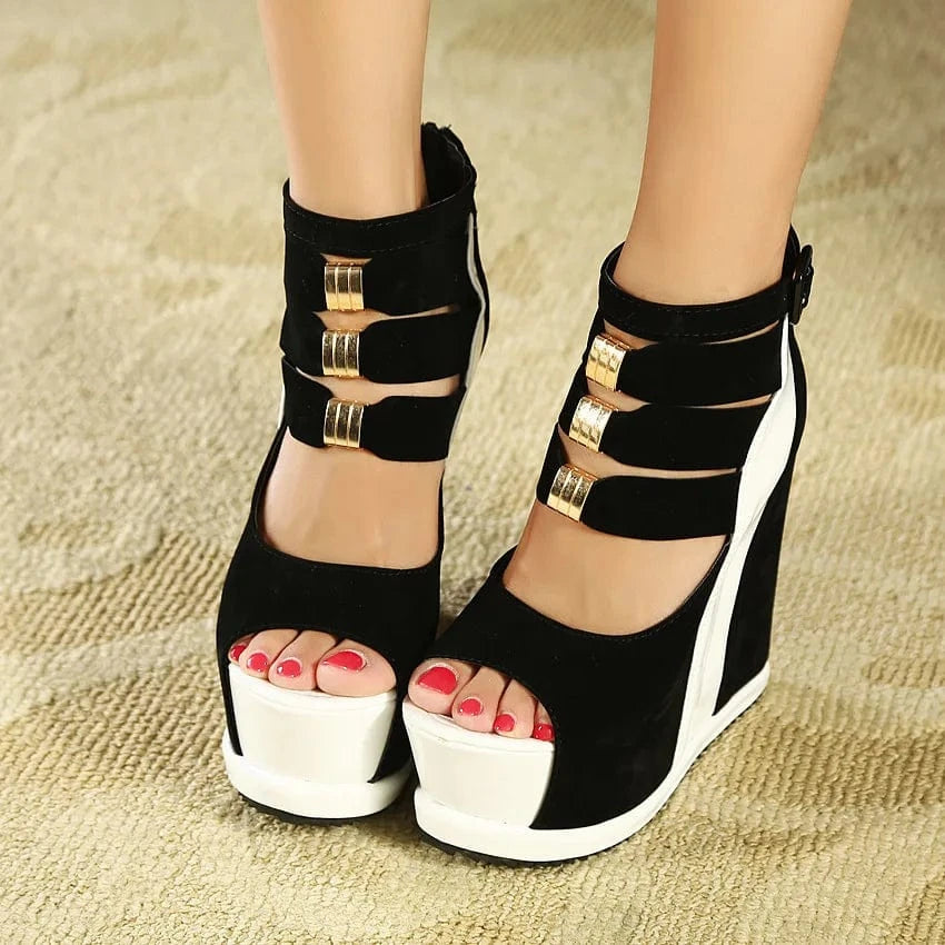 Liu Ming Wholesale Fashion Luxury Brand Designer Women Classic Chunky Wedge High Heels Sandals