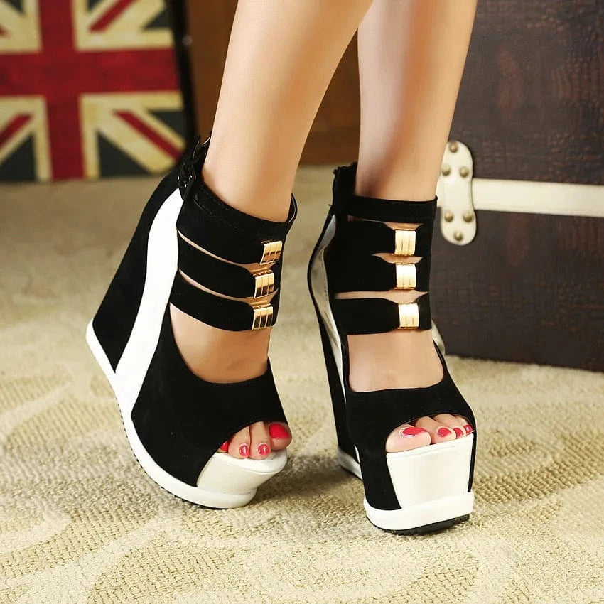 Liu Ming Wholesale Fashion Luxury Brand Designer Women Classic Chunky Wedge High Heels Sandals