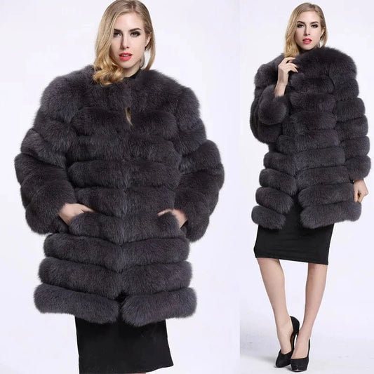 Liu Ming Winter New Arrivals Women Warm Casual Faux Fur Cotton Padded Jacket Long Thick Coats