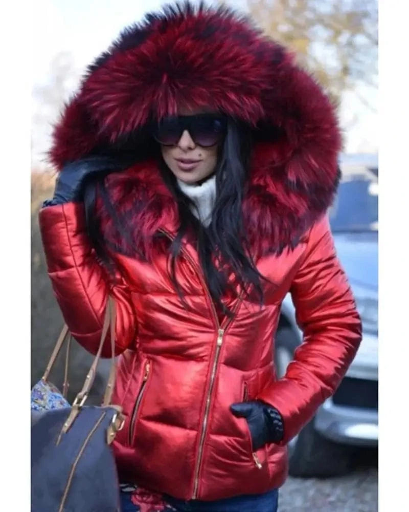 Liu Ming Winter Women Clothing Fashion Hood Faux Fur Collar Outwear Parkas Ladies Down Jacket Plus Size Coat