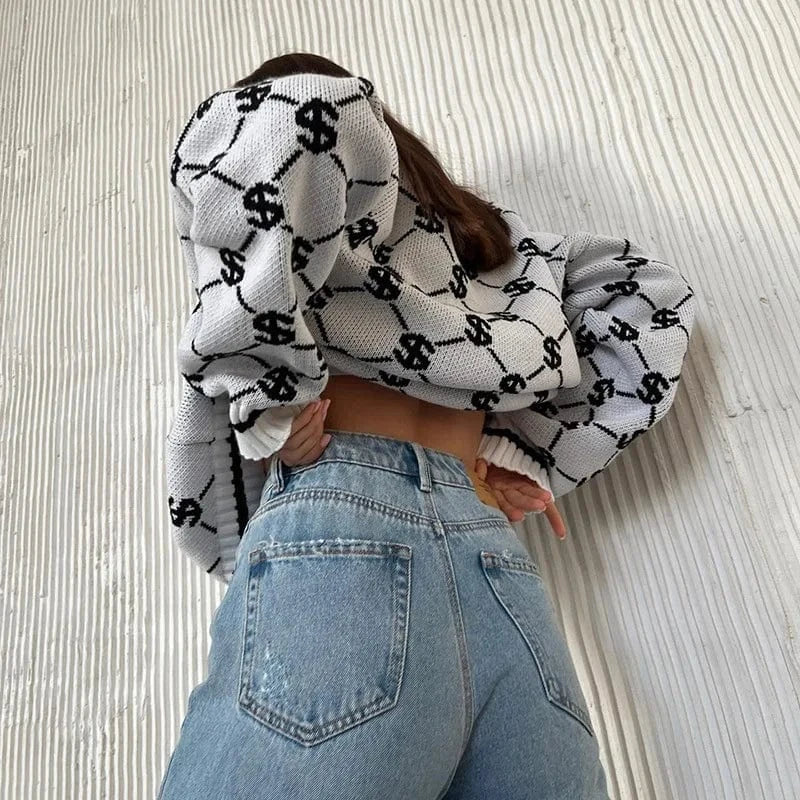 Liu Ming Winter Women Fashion New Product Casual Money Dollar Printed Pullover Sweater