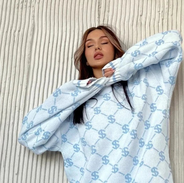 Liu Ming Winter Women Fashion New Product Casual Money Dollar Printed Pullover Sweater