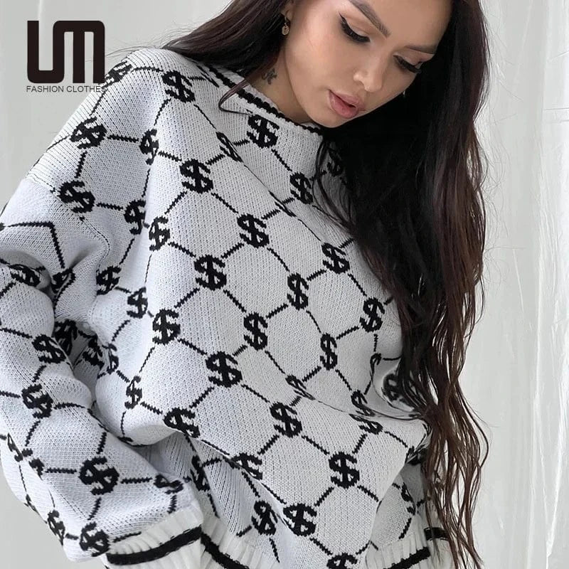 Liu Ming Winter Women Fashion New Product Casual Money Dollar Printed Pullover Sweater