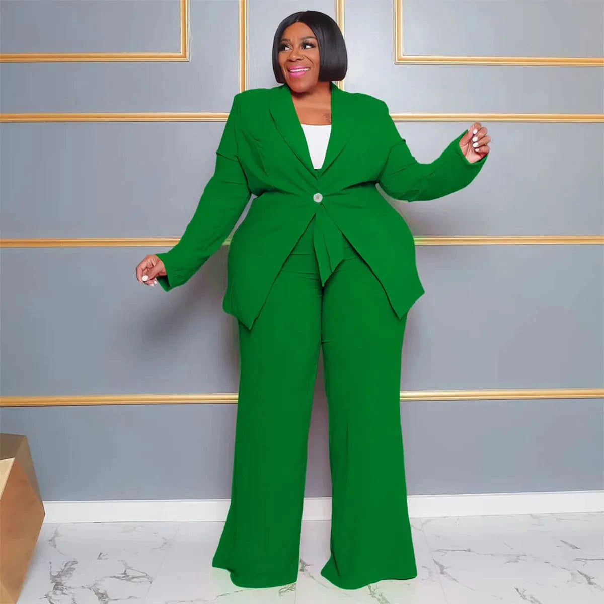 Liu Ming Woman Fashion Clothing Two Pieces Plus Size Elegant Outfit Blazers Top and Pants Set