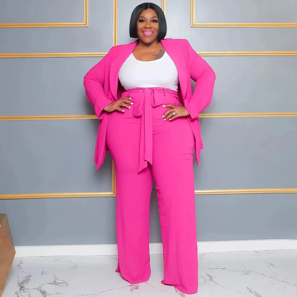 Liu Ming Woman Fashion Clothing Two Pieces Plus Size Elegant Outfit Blazers Top and Pants Set