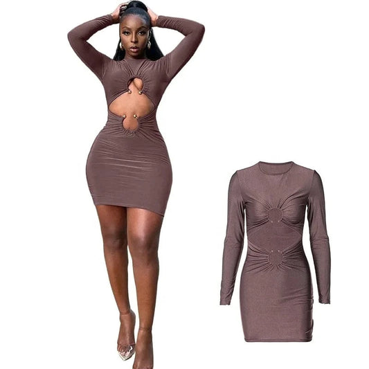 Liu Ming Women Clothes Sexy Y2K Long Sleeve Cut Out Club Party Birthday Bodycon Mini Dresses
