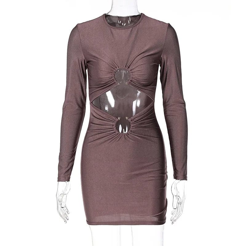 Liu Ming Women Clothes Sexy Y2K Long Sleeve Cut Out Club Party Birthday Bodycon Mini Dresses