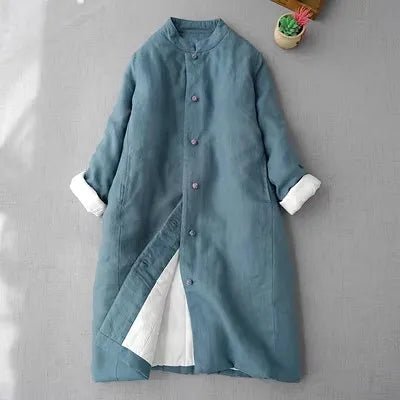 Long Cotton Coat With Standing Collar Buckle Quilted Warm Mid Length Chinese Style - SN Wigs & More
