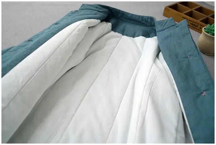 Long Cotton Coat With Standing Collar Buckle Quilted Warm Mid Length Chinese Style - SN Wigs & More