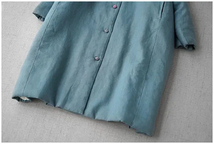 Long Cotton Coat With Standing Collar Buckle Quilted Warm Mid Length Chinese Style - SN Wigs & More