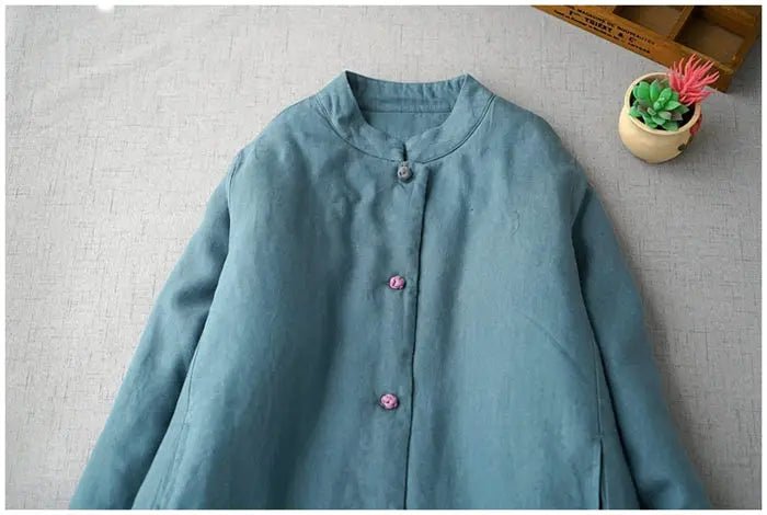 Long Cotton Coat With Standing Collar Buckle Quilted Warm Mid Length Chinese Style - SN Wigs & More