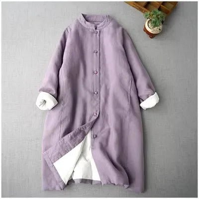 Long Cotton Coat With Standing Collar Buckle Quilted Warm Mid Length Chinese Style - SN Wigs & More