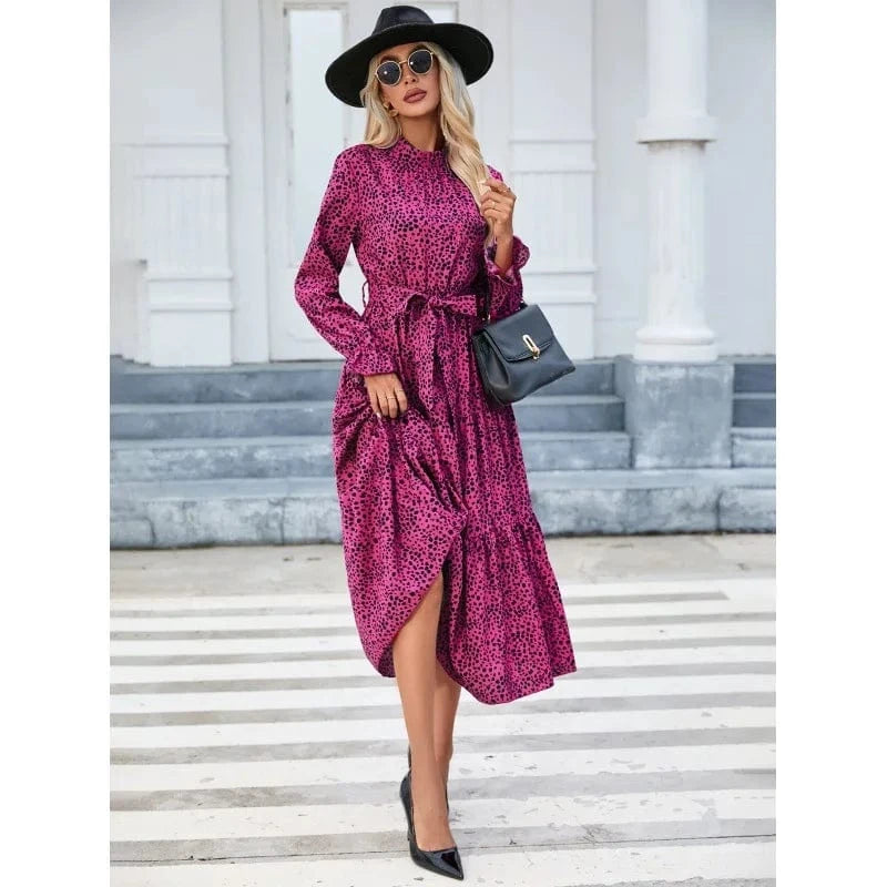 Long Dress for Women 2024 Autumn Party Dresses Vestido Casual Robe Female Clothing Long Sleeves Print Belt Elegant Maxi Dress