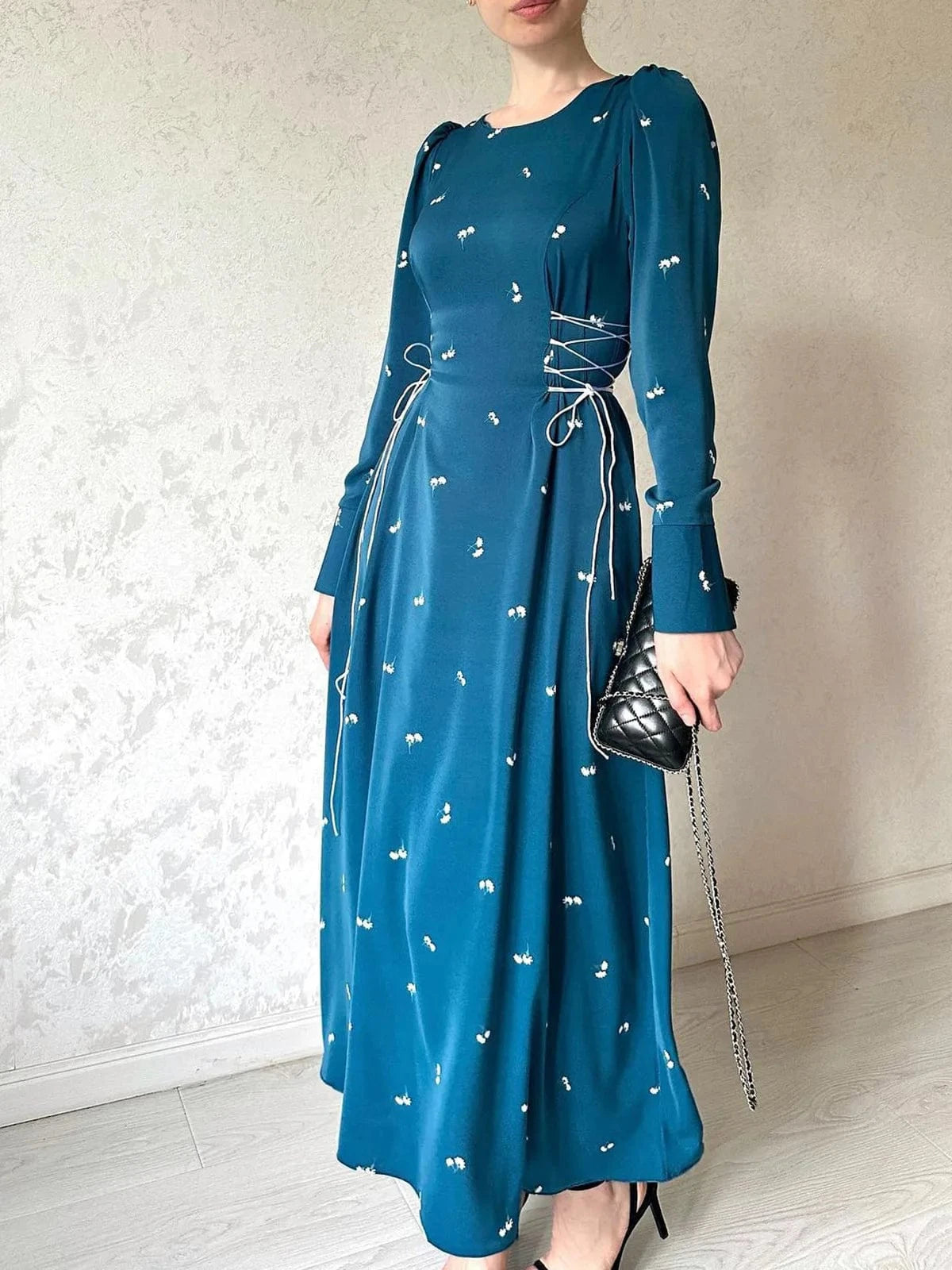 long dress XL / Blue African Dashiki Flower Print Traditional Bazin Long Dress