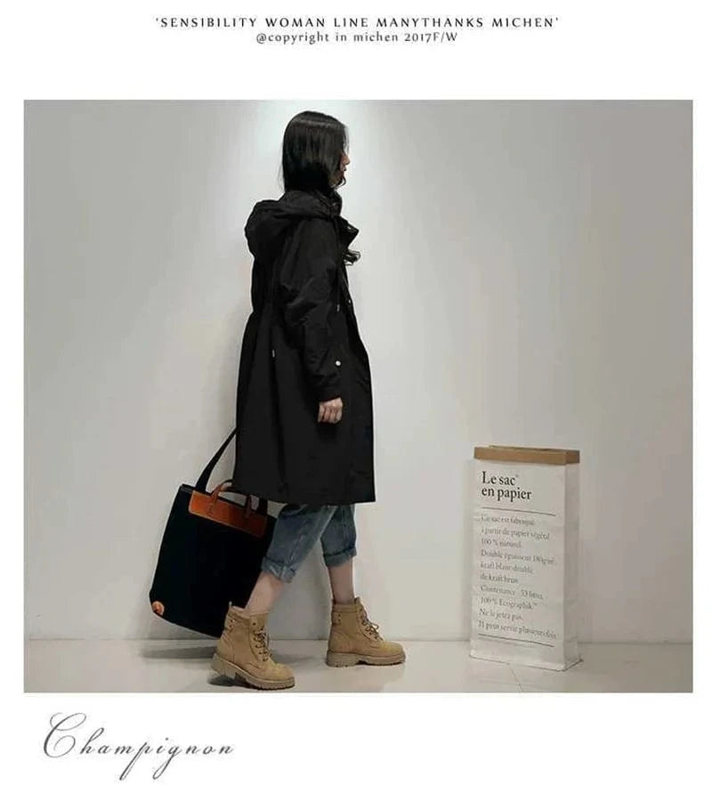 Long Lning Embroidered Windbreaker Women's 2025 Spring And Autumn New Chic Loose Waist-Collecting Hong Kong Fashion Coat Lady