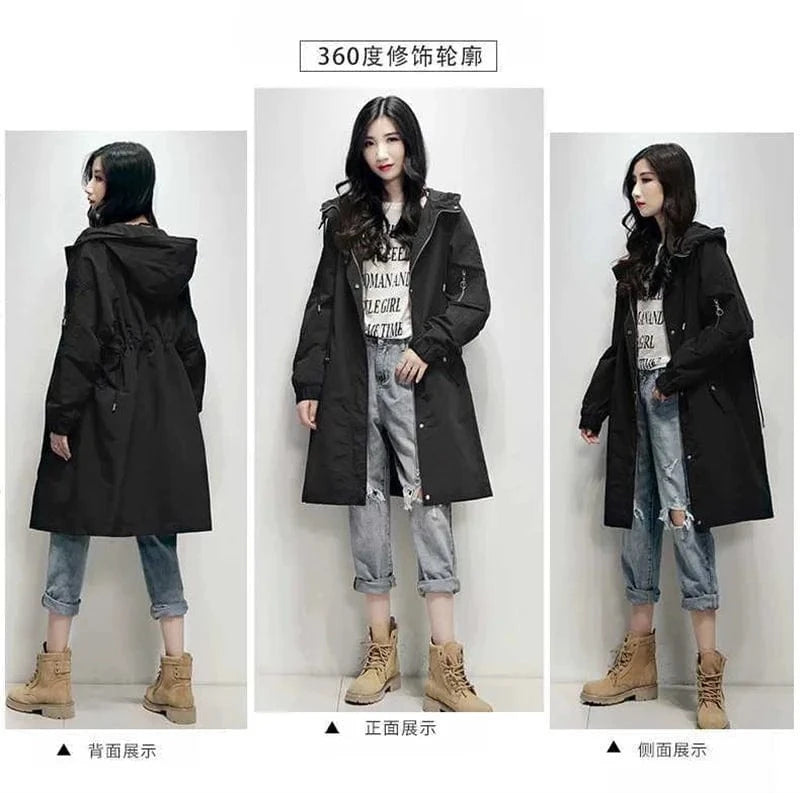 Long Lning Embroidered Windbreaker Women's 2025 Spring And Autumn New Chic Loose Waist-Collecting Hong Kong Fashion Coat Lady