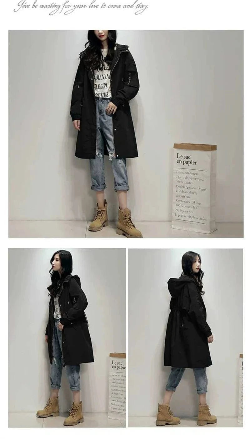 Long Lning Embroidered Windbreaker Women's 2025 Spring And Autumn New Chic Loose Waist-Collecting Hong Kong Fashion Coat Lady