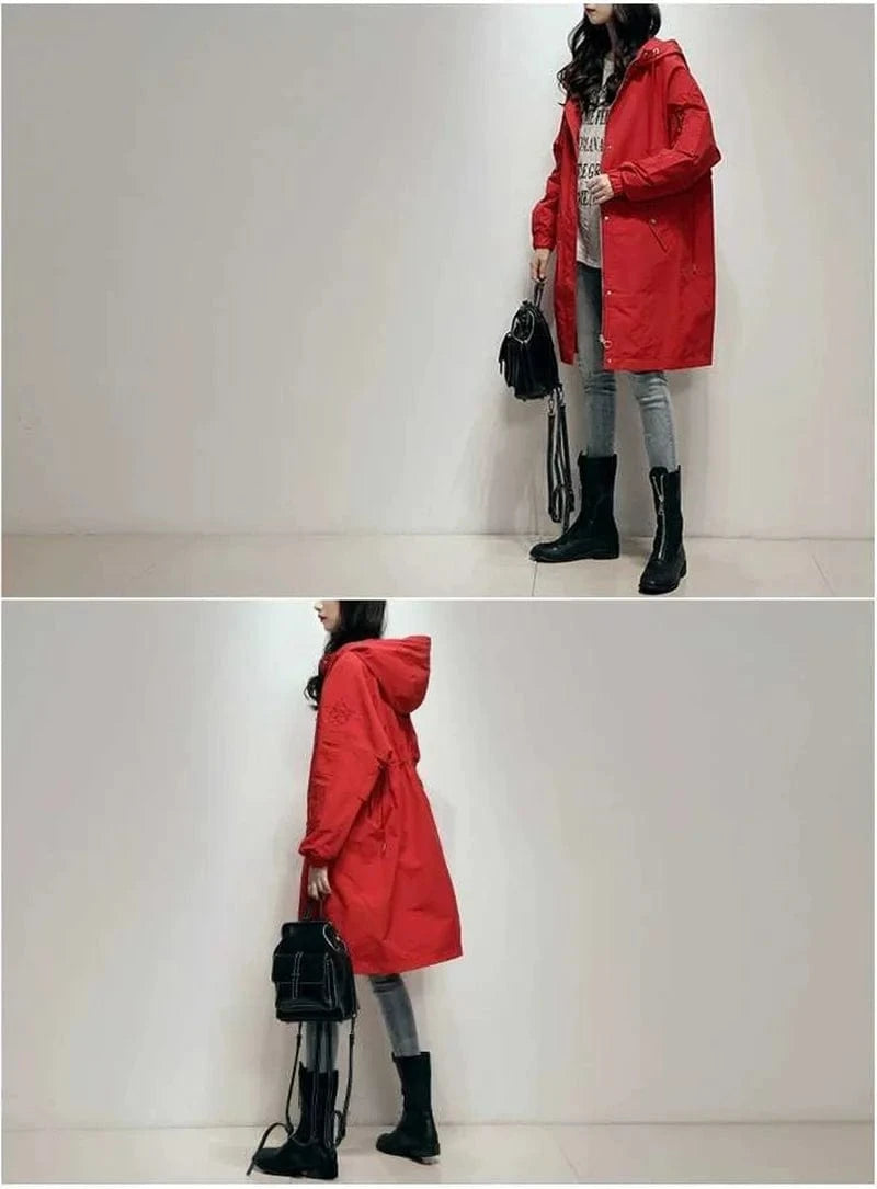 Long Lning Embroidered Windbreaker Women's 2025 Spring And Autumn New Chic Loose Waist-Collecting Hong Kong Fashion Coat Lady